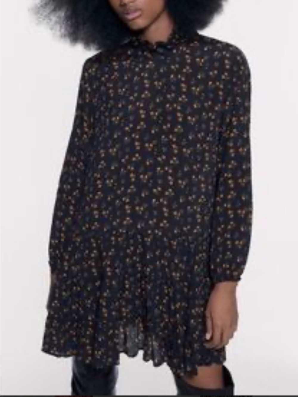 Zara Black Dress with Mustard Floral Print
